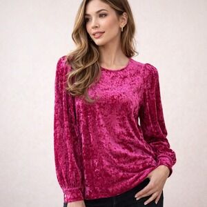 Jodifl Magenta‎ Crushed Velvet Blouse Small Puff Sleeve Barbie Party Y2K